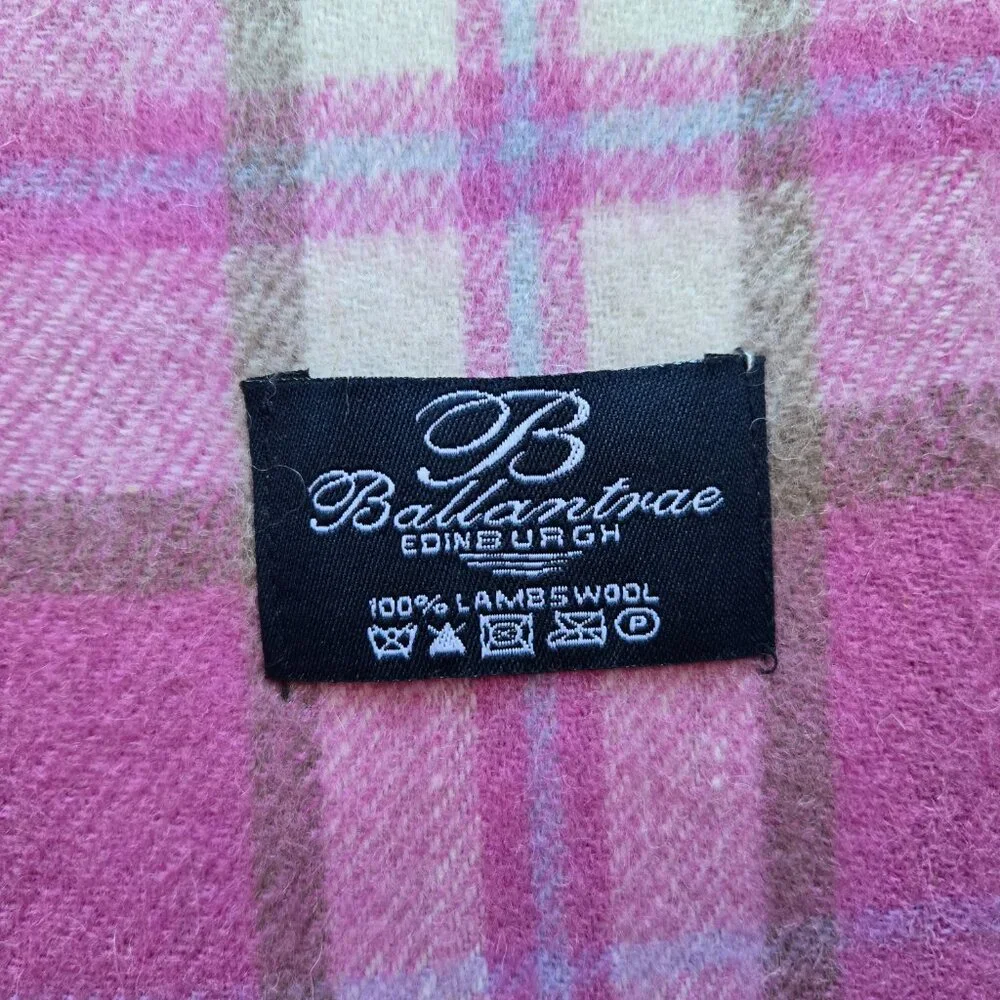 NWOT Lavender Pink Grey Plaid Lambswool Scarf Ballantrae Edinburgh Scotland